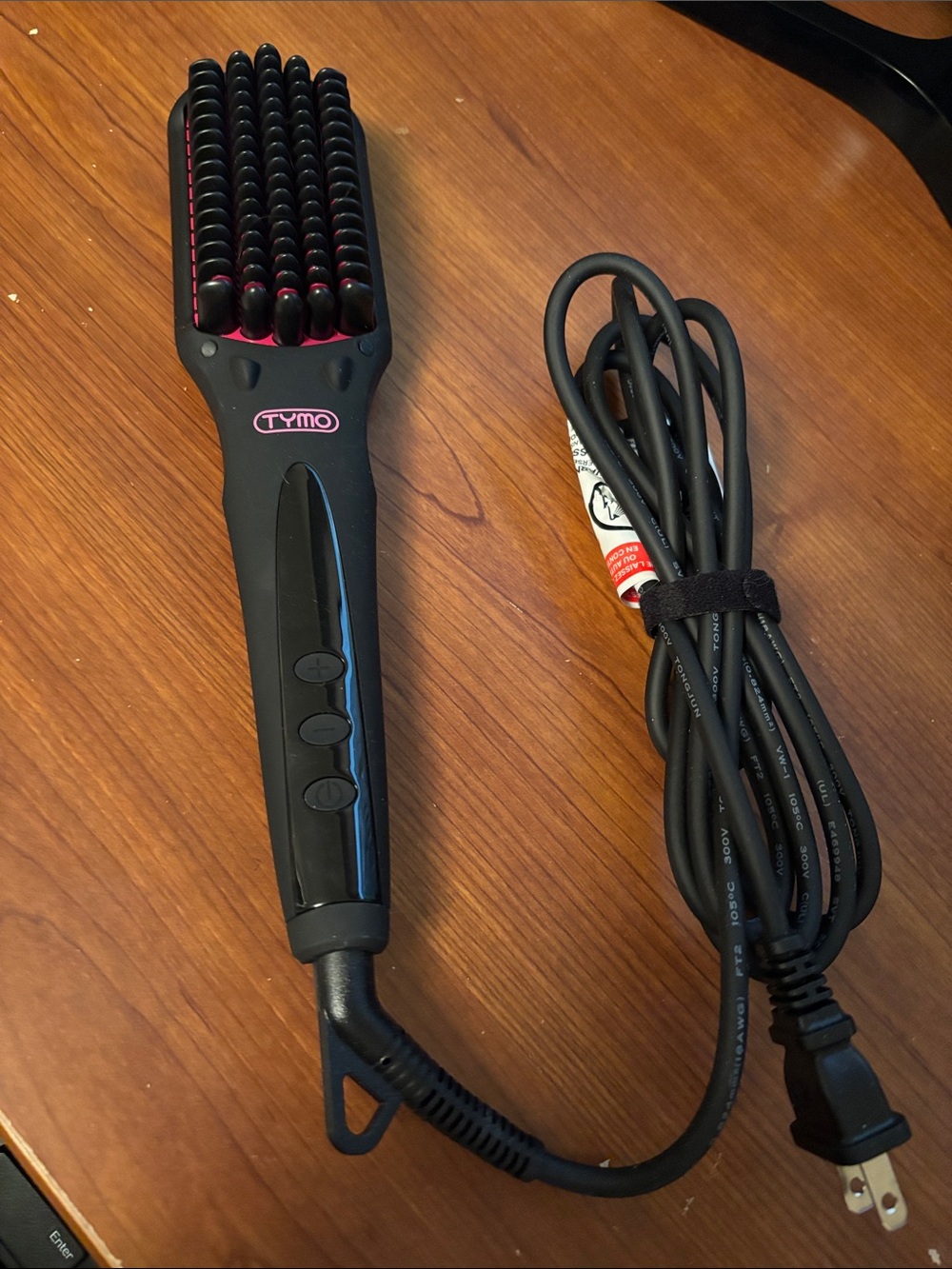 TYMO Black Ionic Hair Straightening Brush with Pink Accents